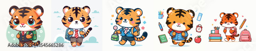 cute tiger vector going to school