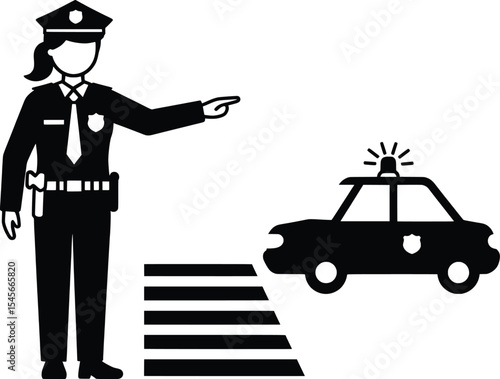 Police Officer Directing Traffic, Urban Setting, Vector Illustration, Safety Awareness