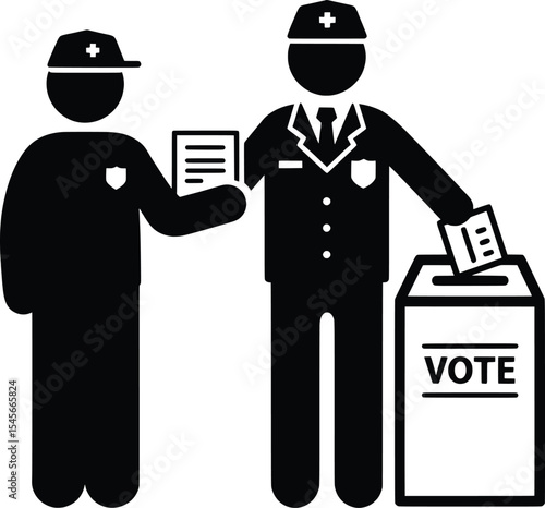 Public Service Vector Illustration of Officers Assisting at Polling Station