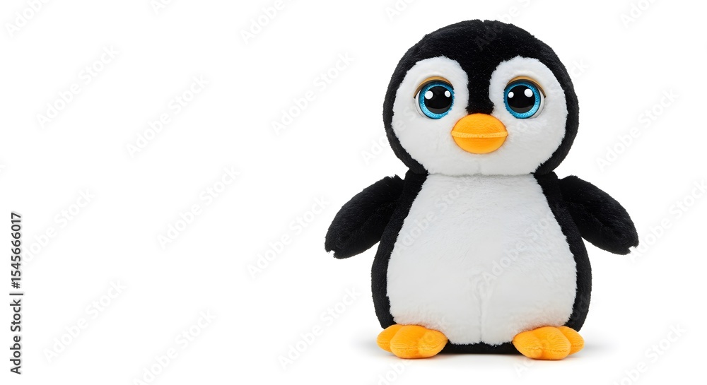 Obraz premium 愛らしいペンギンぬいぐるみ 白黒ボディ 優しい光で輝く瞳. AI Generated
