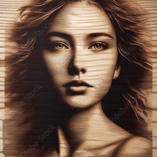 Laser Etch Portrait on Wood Grain Scan