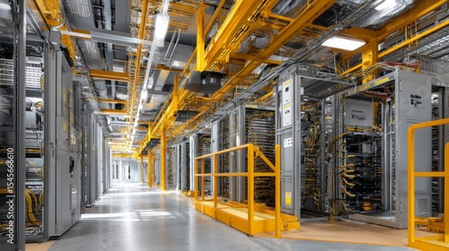 Wide Shot of Data Center Under Construction with Yellow Accents