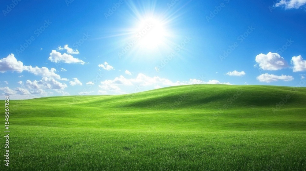 a serene green meadow under a bright blue sky, with plenty of copy space for an environmental message, a serene green meadow under a bright blue sky, with plenty of copy space for an environmental message,