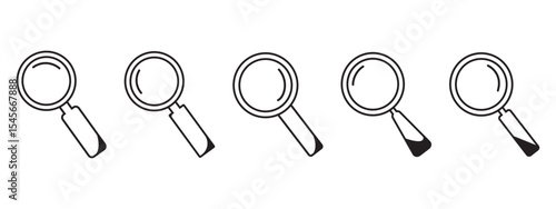 Set of magnifying glass icon. Magnifying glass icon in line style and flat. Magnifying glass realistic isolated on transparent background, vector illustration..
