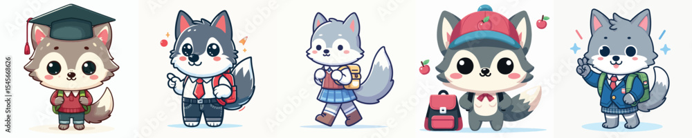 cute wolf vector going to school cute wolf vector going to school