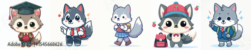 cute wolf vector going to school