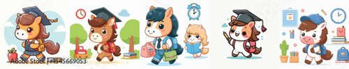 cute horse vector going to school