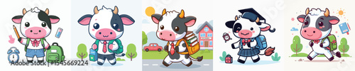 cute cow vector going to school
