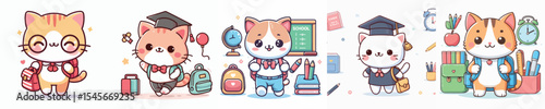 cute cat vector going to school