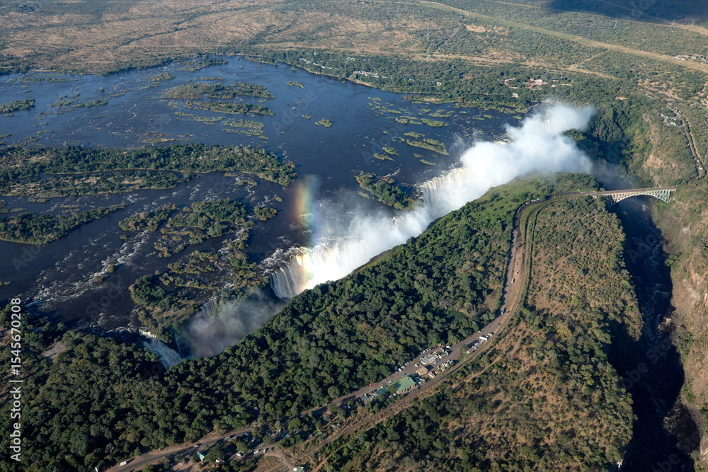 Fototapeta premium The Zambezi River and Victoria Falls from the air.