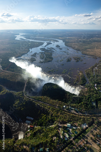 The Zambezi River and Victoria Falls from the air.