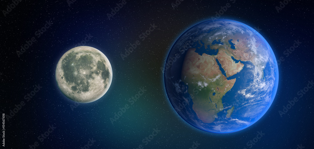 Obraz premium Planet Earth and Moon in Space