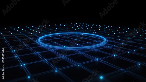 Abstract glowing blue network grid with circle