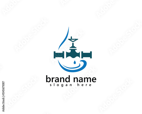 creative plumbing logo water drop abstract with tap in the middle logo design template