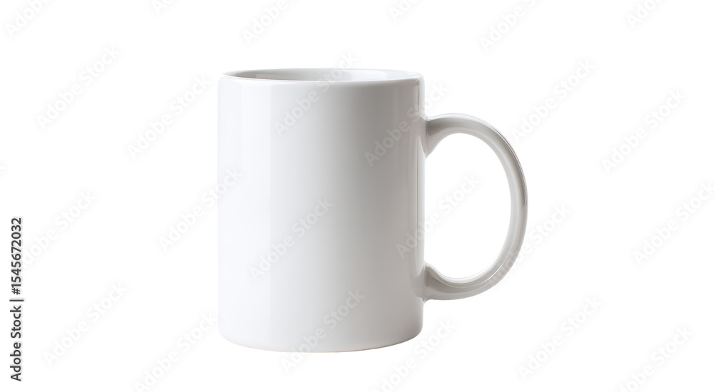 Fototapeta premium Blank White Ceramic Mug, Cylindrical Shape, Studio Shot on isolated on transparent background