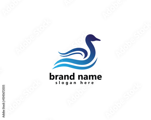 creative swan animal logo, abstract swan with body forming water waves, logo design inspiration