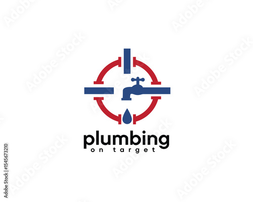 creative plumbing logo circular pipe connection forming target with water tap logo design template