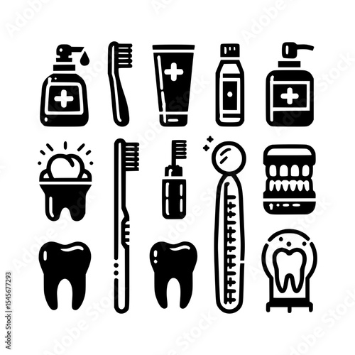 Dental hygiene icons toothbrush toothpaste and more