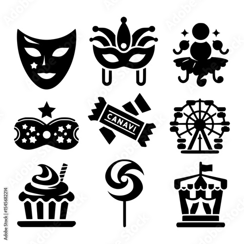 Carnival party icons set black and white