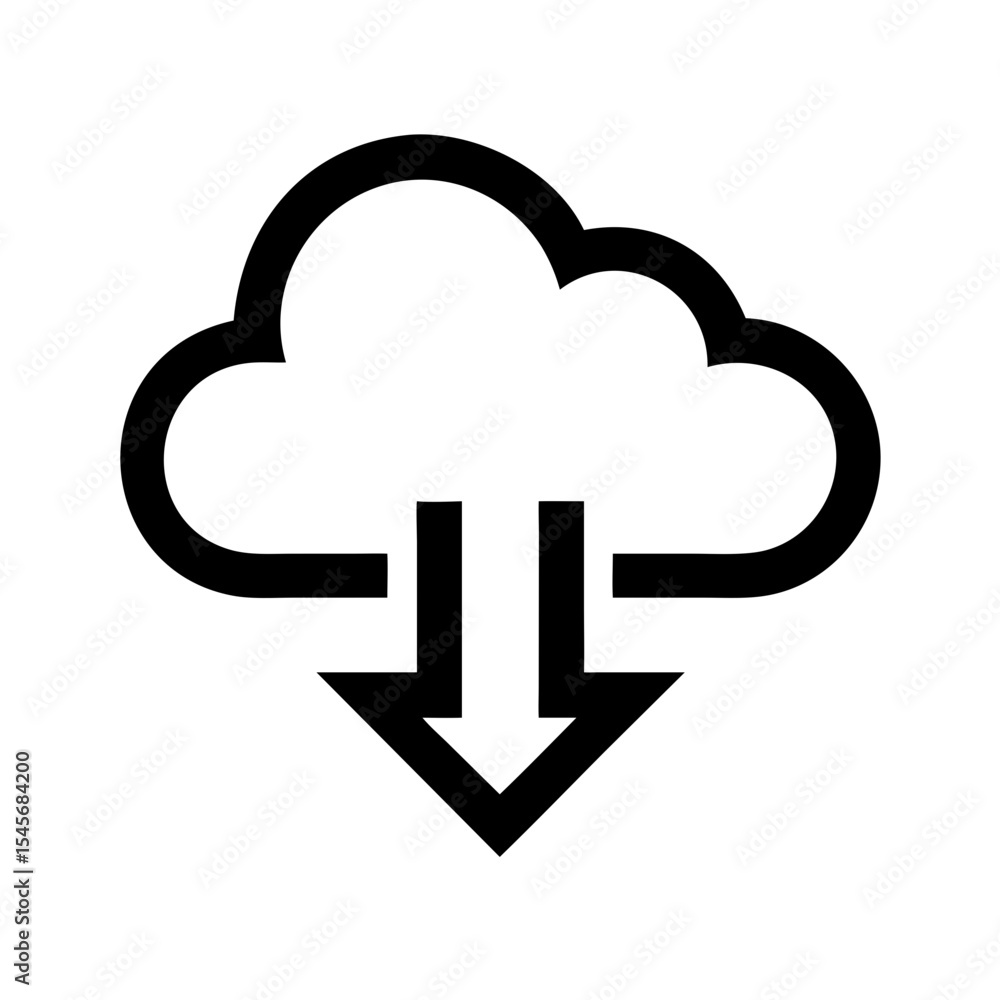 Download arrow icon pointing down from cloud in black outline Download arrow icon pointing down from cloud in black outline