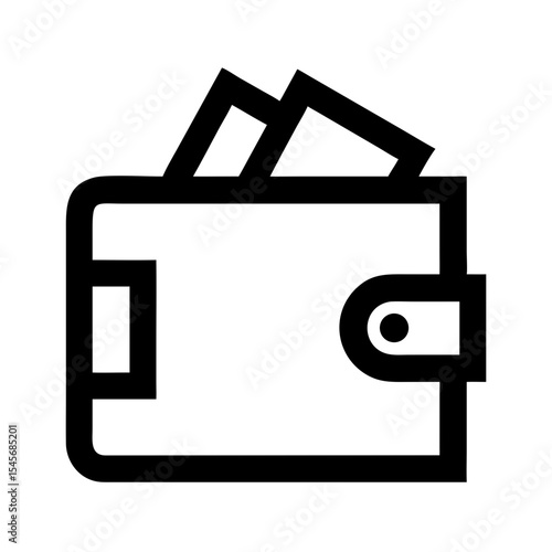 Wallet with cash and cards in minimalistic black outline design  