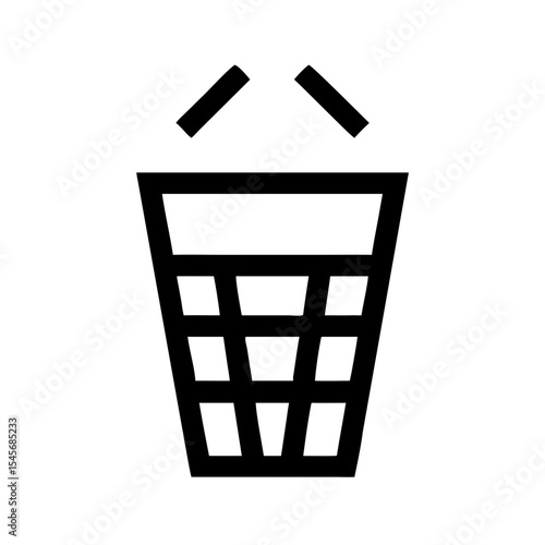 Waste basket icon in minimalist black line design 