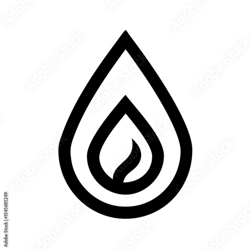 Black flame and water drop icon in minimalist design  