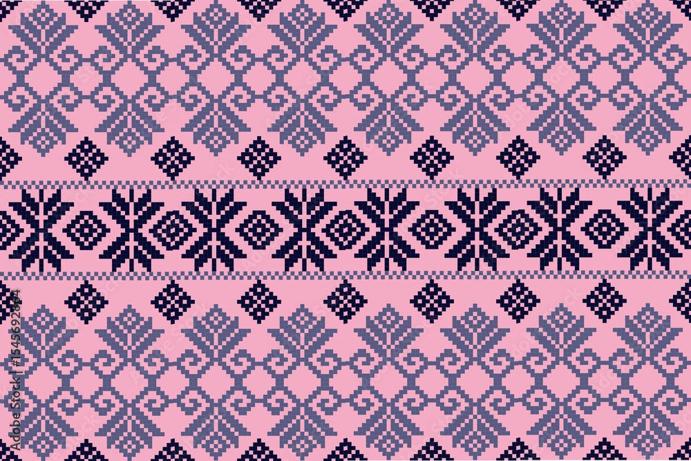 Fototapeta premium seamless knitted pattern, Purple background, pixel, pattern, wallpaper, decor, design, textile, tile, blue, flower ,seamless