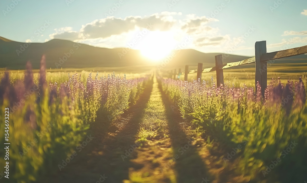 Obraz premium Sunset path through wildflower field