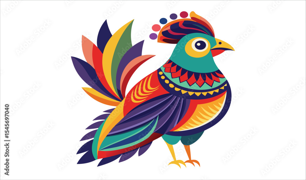 Obraz premium Colorful rooster illustration in folk art style