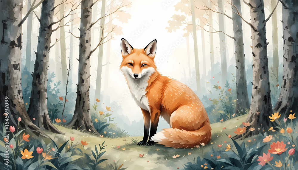 Obraz premium Watercolor Forest Fox, 