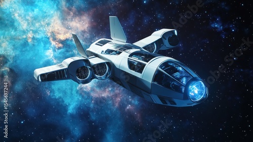 Wallpaper Mural Futuristic Spaceship Soaring Through Cosmic Nebula: A 3D Render of a Sleek, White Vessel Navigating a Vivid, Star-Studded Galaxy Torontodigital.ca