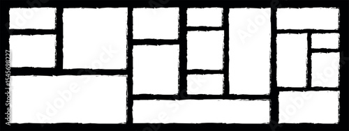 White grungy brush and frame  on black background. Grunge torn square highlights, overlays collection. grungy brush strokes. Grunge border dialog text box. eps 10