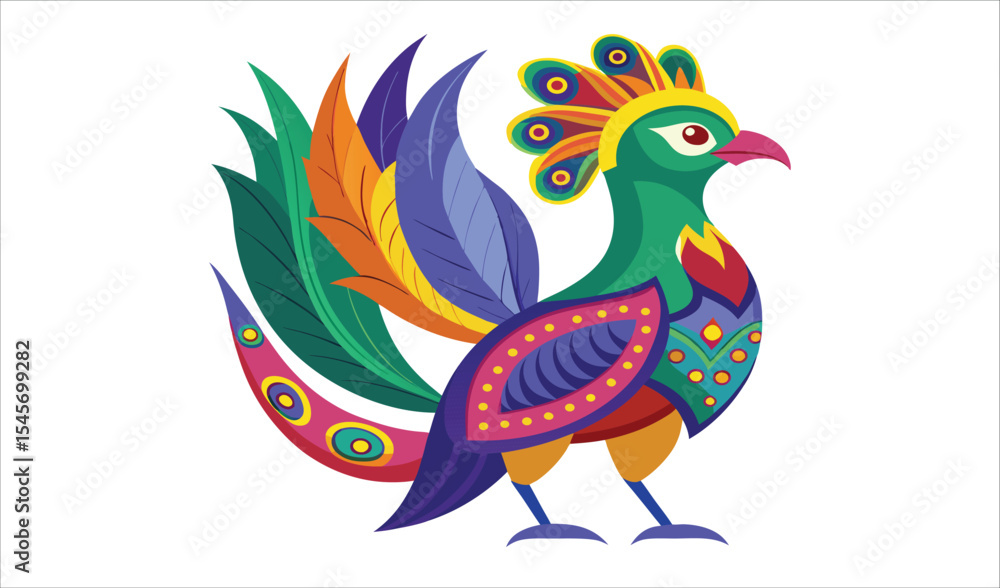 Obraz premium Vibrant colorful bird illustration folk art style
