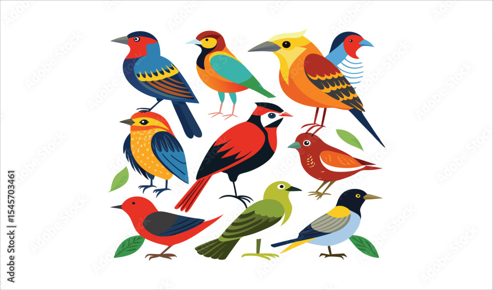 Obraz premium Collection of colorful tropical birds illustration