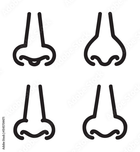 Human Nose Line Art Icon Set  Various Shapes

