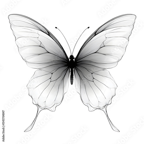 Isolated vector illustration of a beautiful blue and yellow swallowtail butterfly with open wings on a white background
