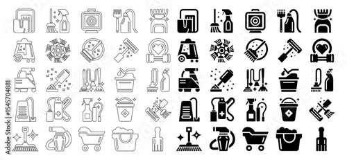 Cleaning service icon mega collection. Including maid, spray, parts, brush, vacuum cleaner, hygiene, laundry, domestic life, washing mashing and many more.