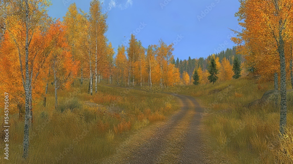 Fototapeta premium Autumn Road Through Golden Forest