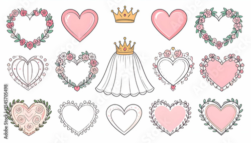 set of hand drawn hearts