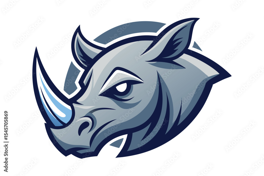 Obraz premium Focused rhino gazes forward with prominent horn in shades of gray and blue