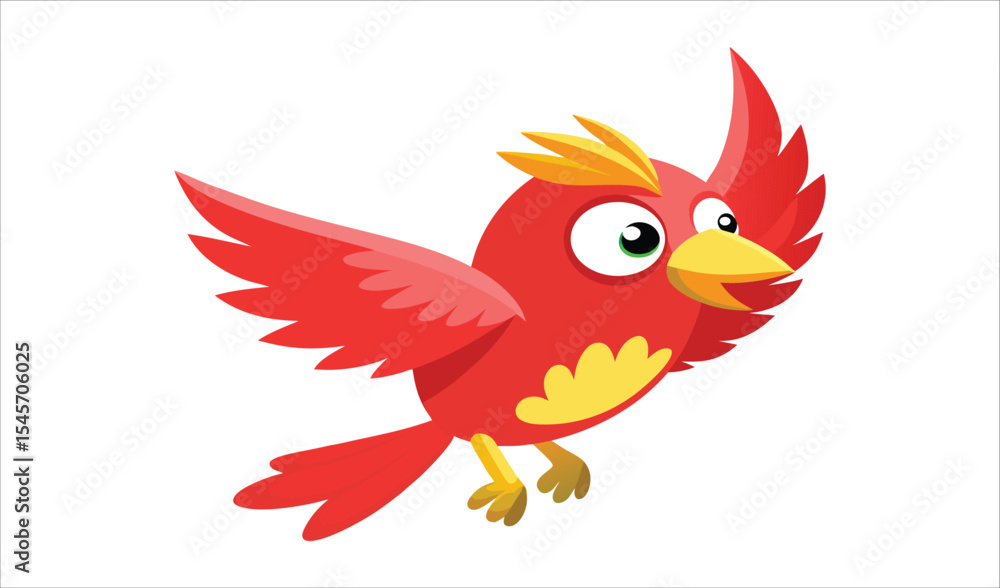 Fototapeta premium Cute red cartoon bird in flight illustration