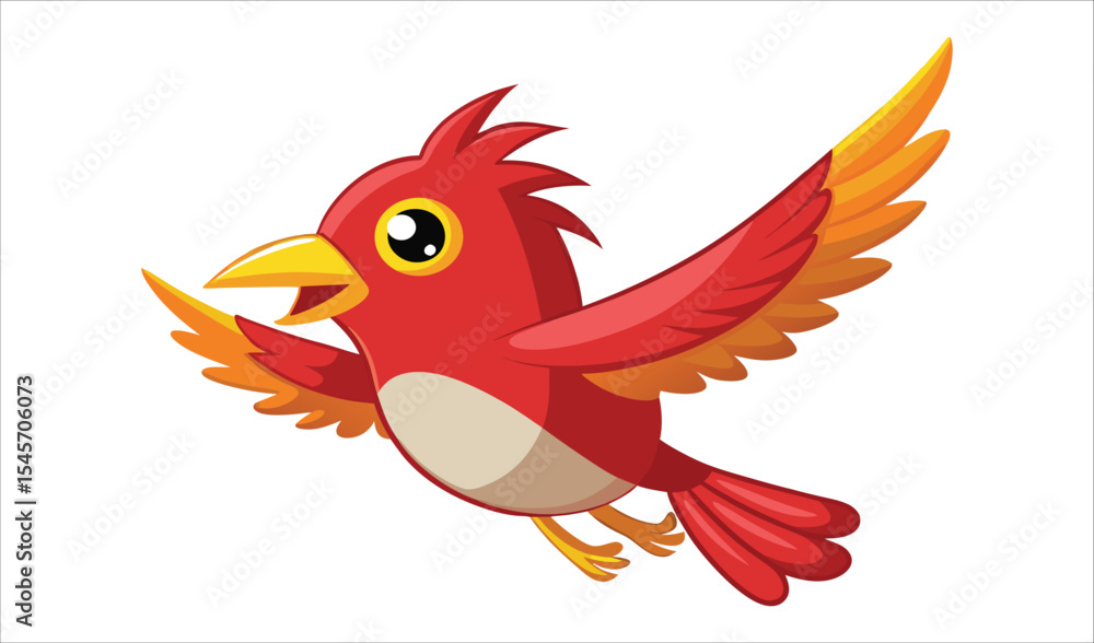 Fototapeta premium Cute cartoon red bird in flight illustration