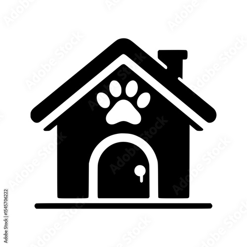 Black silhouette dog house icon with paw print