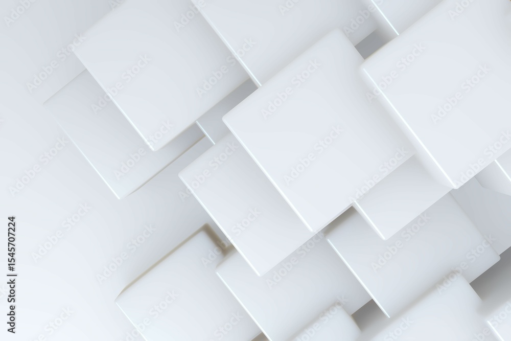 Overlapping white square panels are creating stepped abstract structure in 3D render Overlapping white square panels are creating stepped abstract structure in 3D render