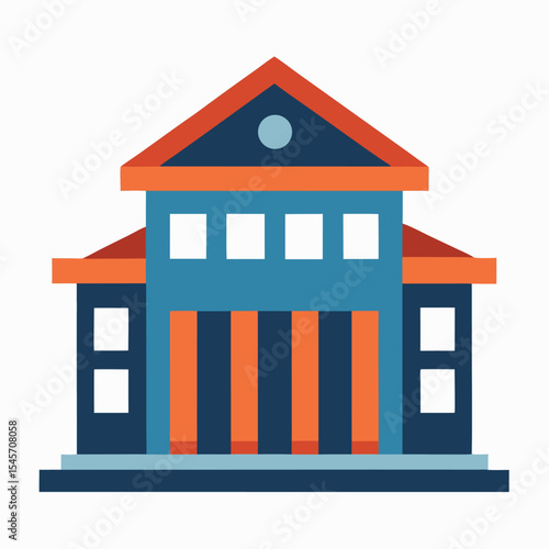 School building icon in flat style. College education vector illustration on white background. Bank, government business concept.