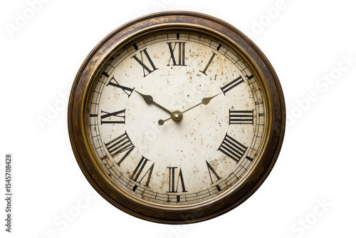 Antique clock face with roman numerals, vintage timepiece illustration, old fashioned clock design, isolated on transparent background
