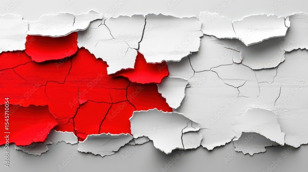 Fototapeta premium Red & White Cracked Surface Texture