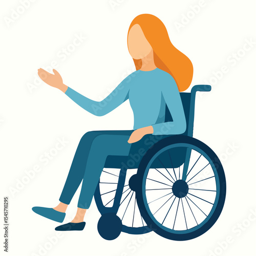 Flat Design Wheelchair User Female Character with Orange Hair Illustration