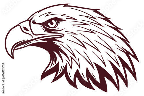 Brown shaded eagle head shows a stoic expression facing towards the left side